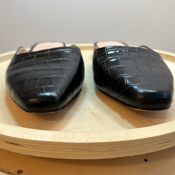 J Crew Carolyn Black Leather Croc Print Flat Mules Size 8 - Picture 3 of 11